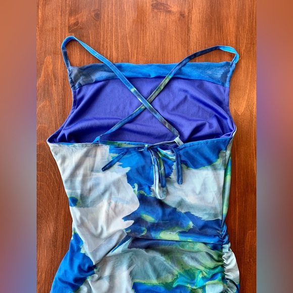 SOLD - Blue Bodycon Asymmetrical Dress - Picture 6 of 7